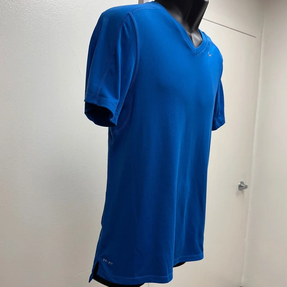 Nike Dri-FIT Running V-Neck Top Athletic Gym T-Shirt Vibrant Blue Mens Size‎ S